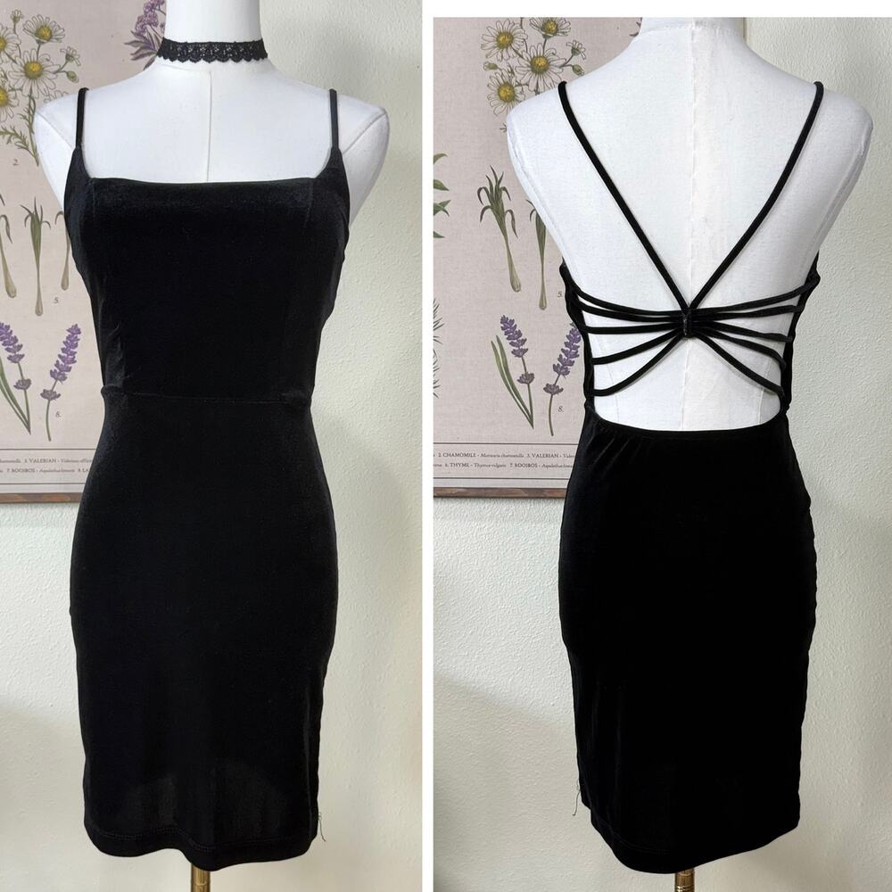 90s Y2k Velvet Strappy Backless Mini Dress Romantic Goth Sexy Party Vampy 1 2